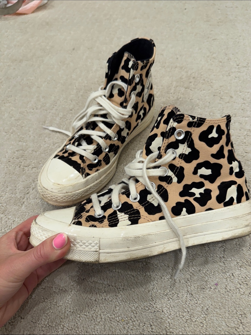 Leopard Print High-Top Sneakers - Beige/Black